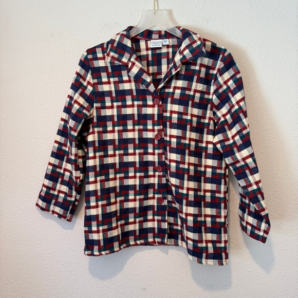 Haband Sweaters - Haband Womens Plaid‎ Button Up Cardigan Jacket Red Navy Blue Cream M